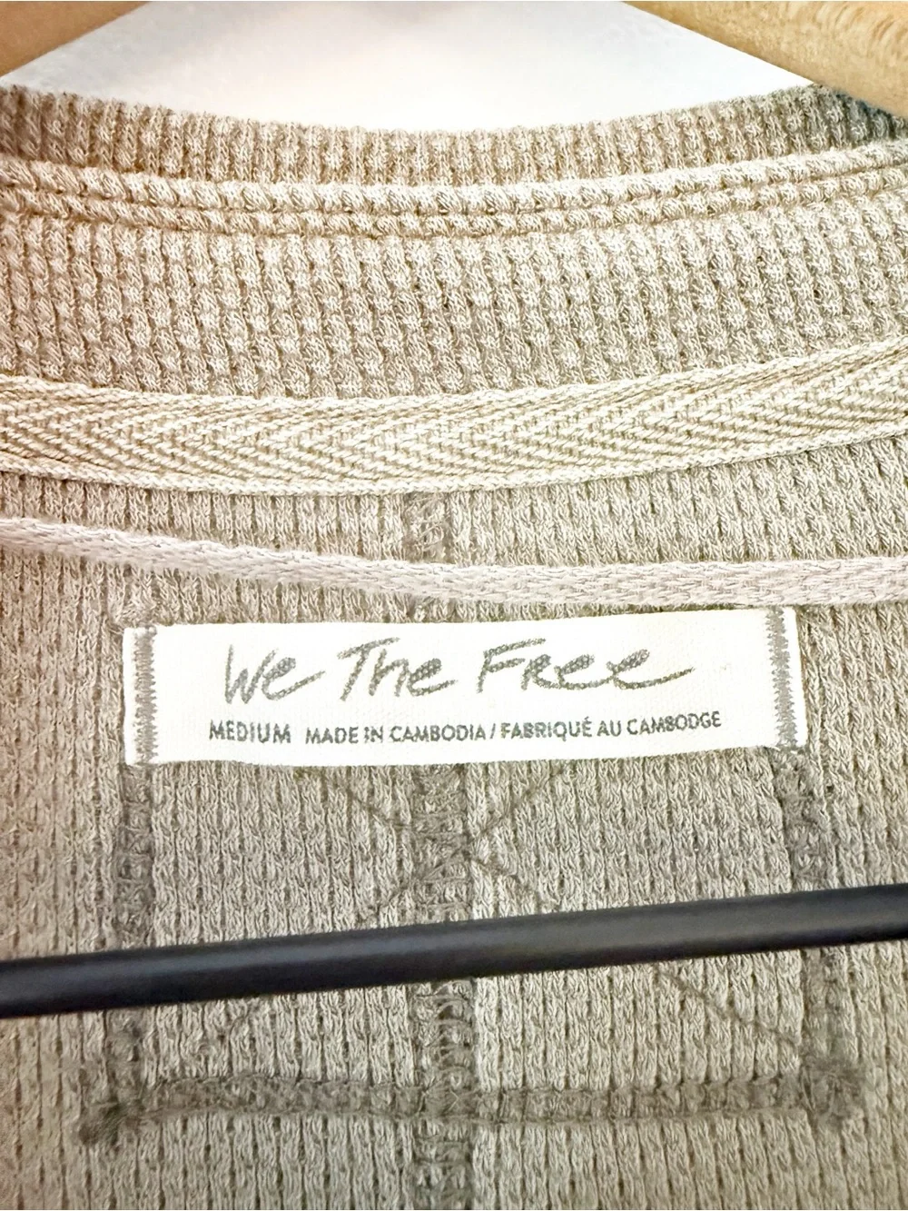FREE PEOPLE Anakin Thermal Slouchy Henley Shirt Cobra Green Medium